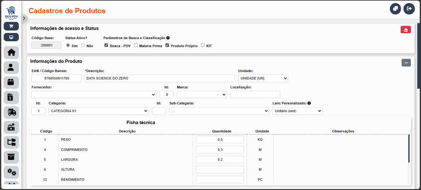 Cadastro de Produtos